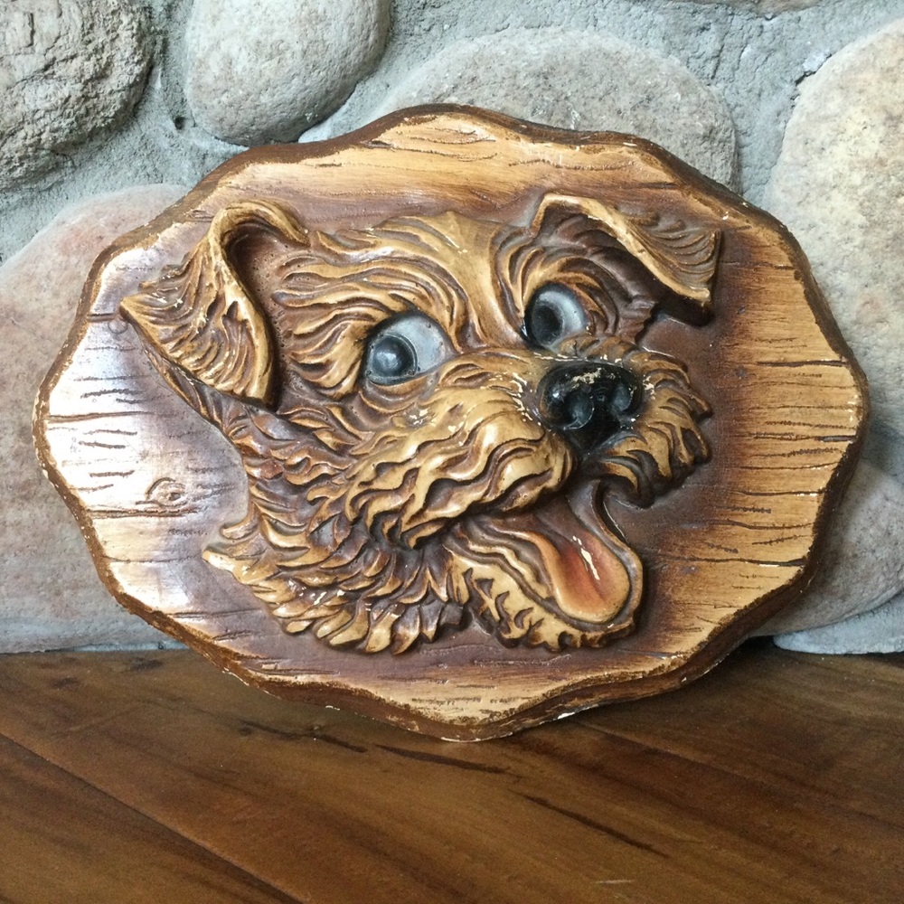 ✔️ Vintage Terrier Chalk Ware Plaque MCM